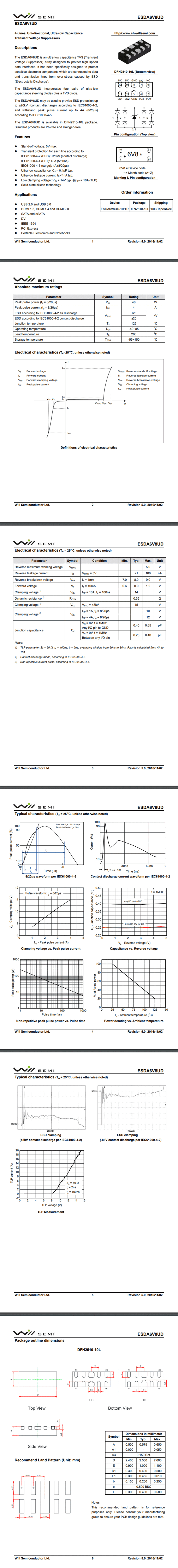 TVS管ESDA6V8UD規格書